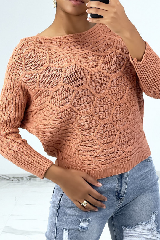 Coral bat-cut sweater in braided acrylic - 3