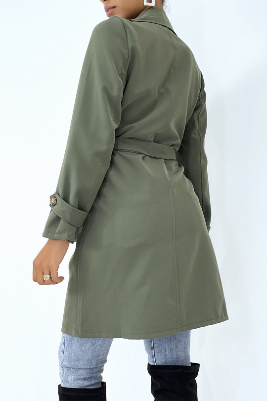 Long khaki trench coat with pockets - 1