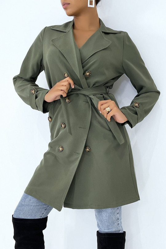 Long khaki trench coat with pockets - 2