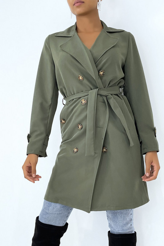 Long khaki trench coat with pockets - 3