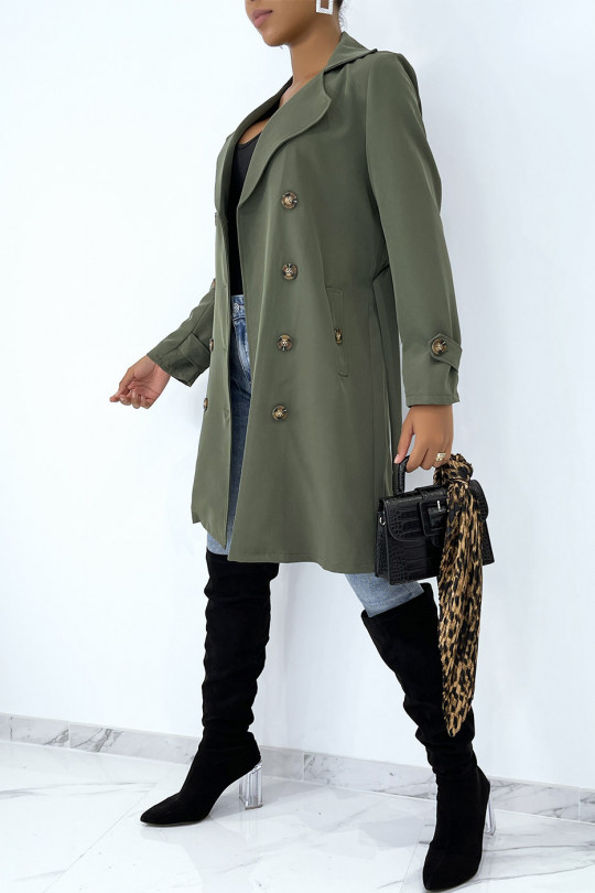 Long khaki trench coat with pockets - 5