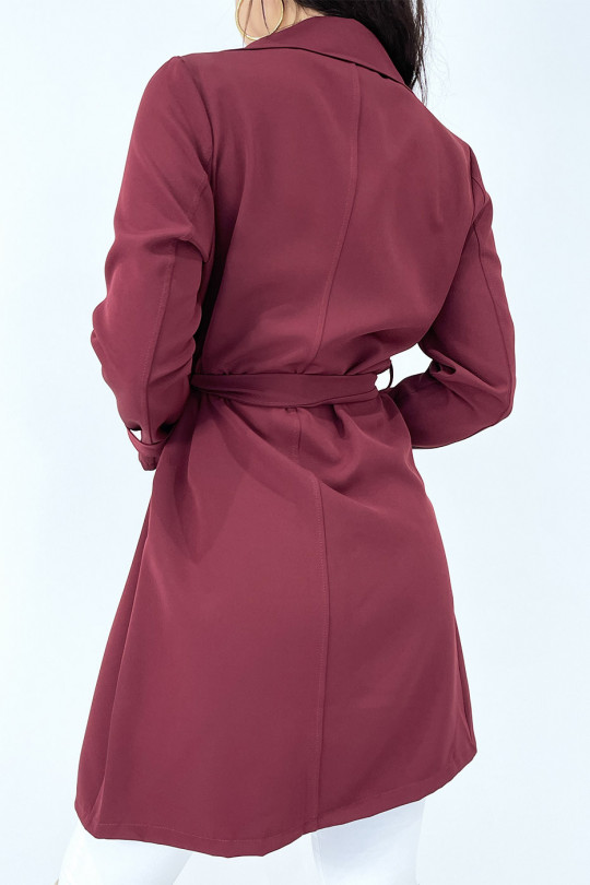Long burgundy trench coat with pockets - 1