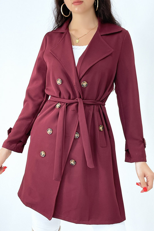 Long burgundy trench coat with pockets - 3