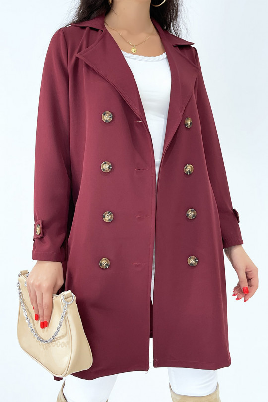 Long burgundy trench coat with pockets - 4
