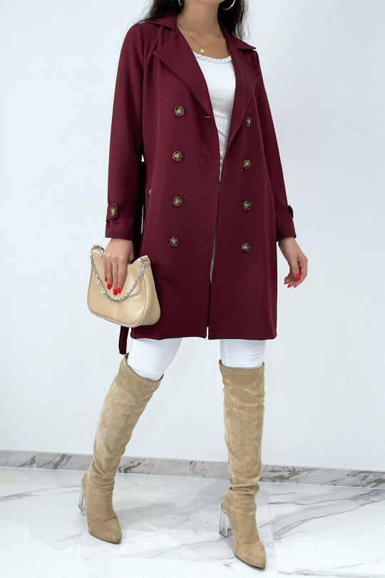 Long burgundy trench coat with pockets - 5