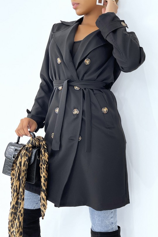 Long black trench coat with pockets - 1