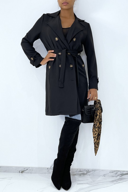 Long black trench coat with pockets - 3