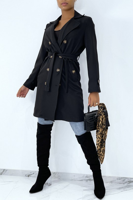 Long black trench coat with pockets - 4