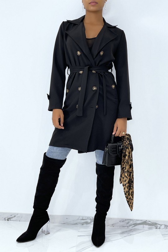 Long black trench coat with pockets - 5