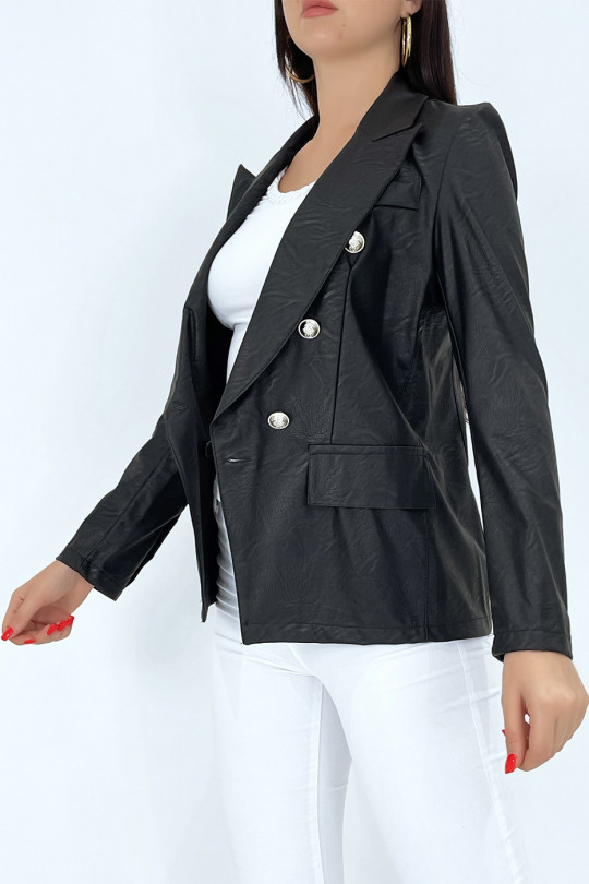 Faux leather blazer jacket with pretty buttons - 3