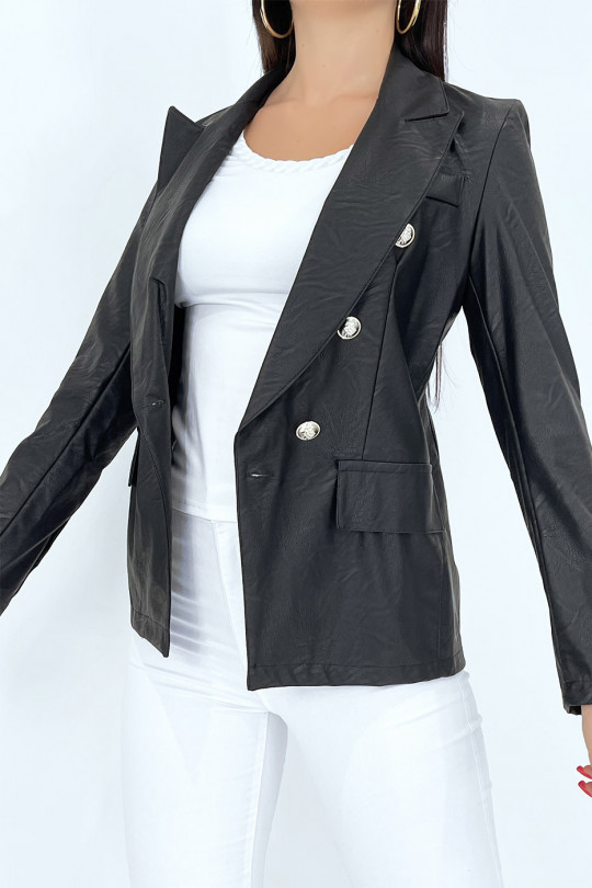 Faux leather blazer jacket with pretty buttons - 4