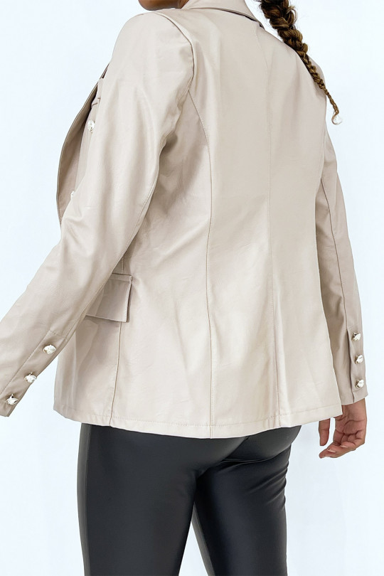 Veste blazer en simili beige avec joli boutons - 1