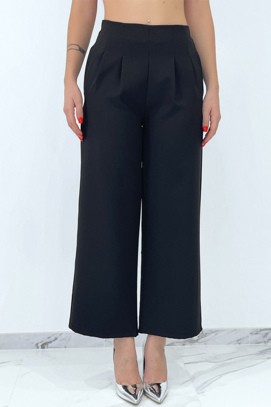 Chic black high waist pleated trousers - 2