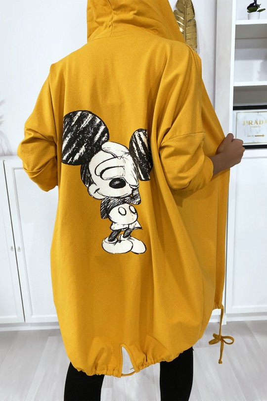 Gilet moutarde à capuche et poches en coton gratté avec dessin au dos - 2