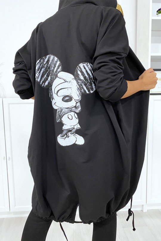 Gilet noir à capuche et poches en coton gratté avec dessin au dos - 9