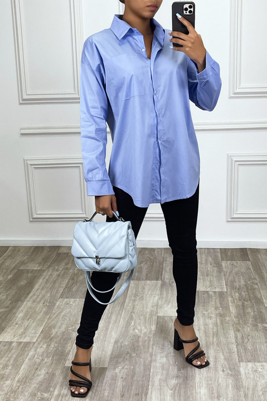 Blue over size shirt with pocket - 1
