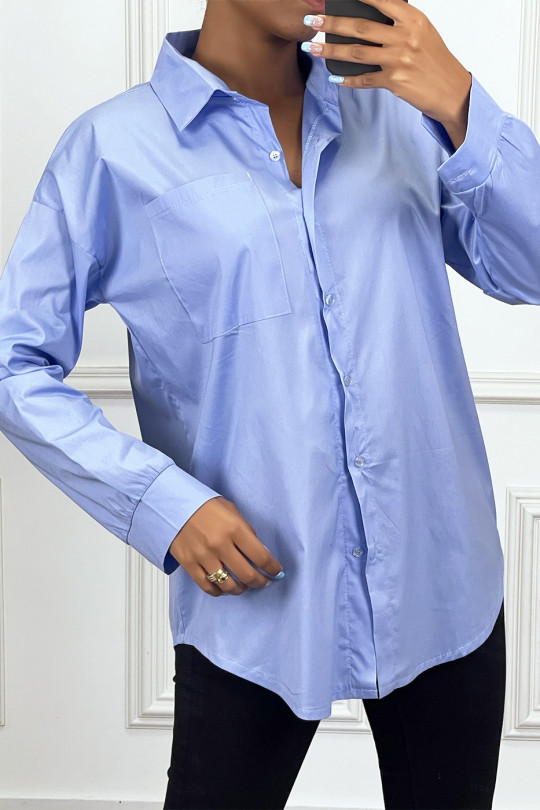 Blue over size shirt with pocket - 2