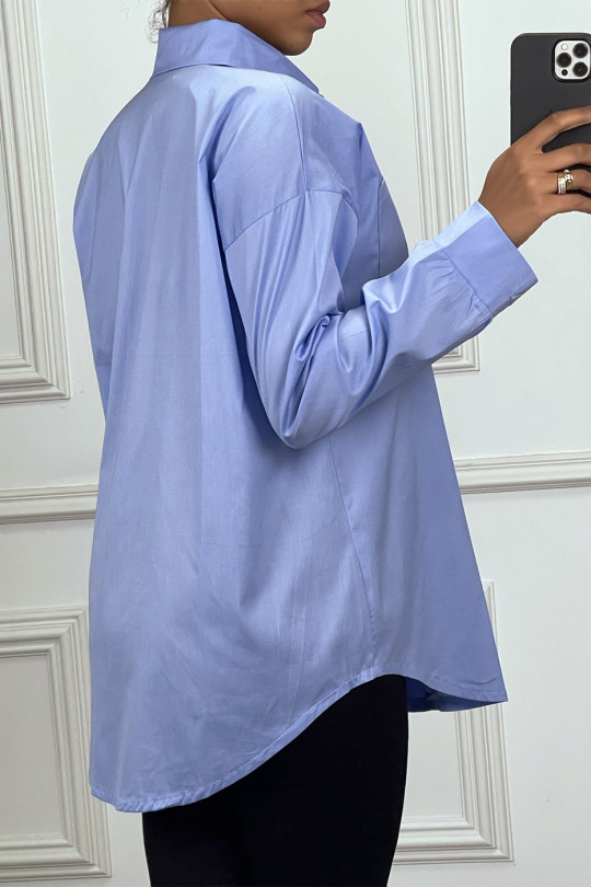 Blue over size shirt with pocket - 3