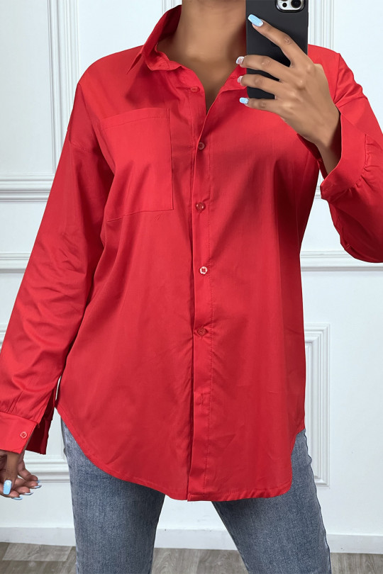 Oversized rood overhemd met zak - 1
