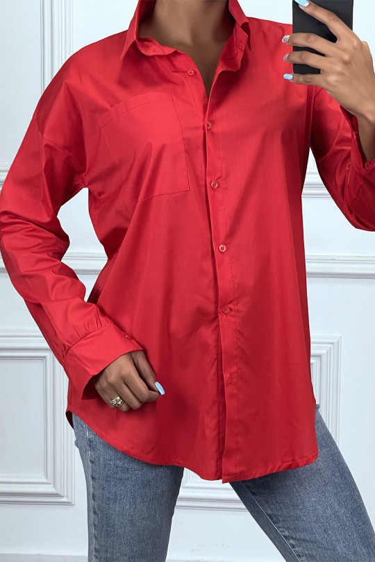 Oversized red shirt with pocket - 2