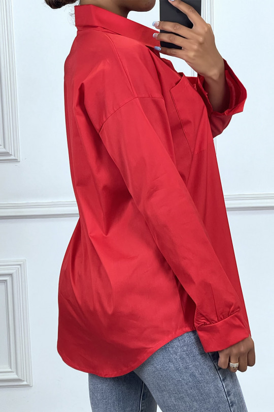 Chemise rouge over size avec poche - 3