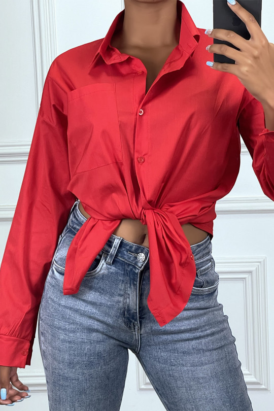 Oversized rood overhemd met zak - 4