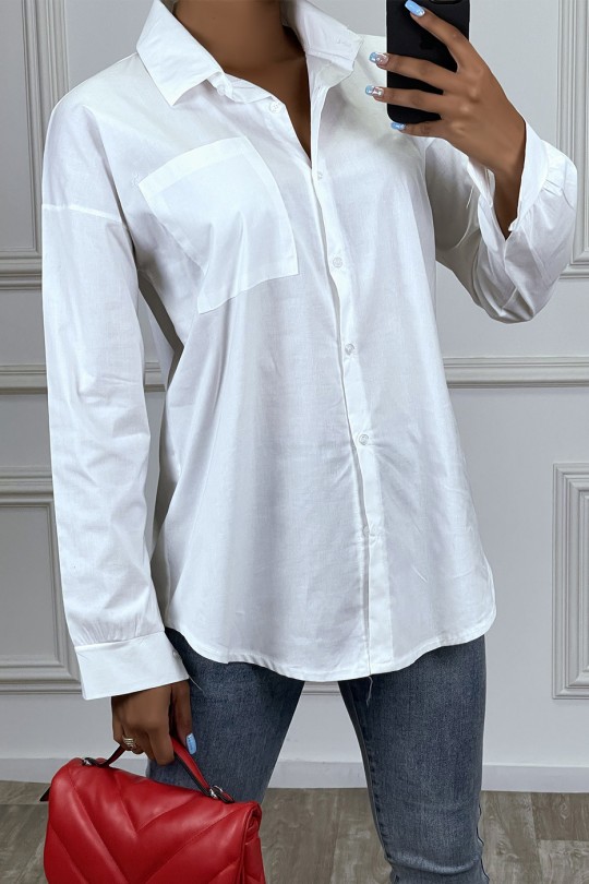 Chemise blanche over size avec poche - 1