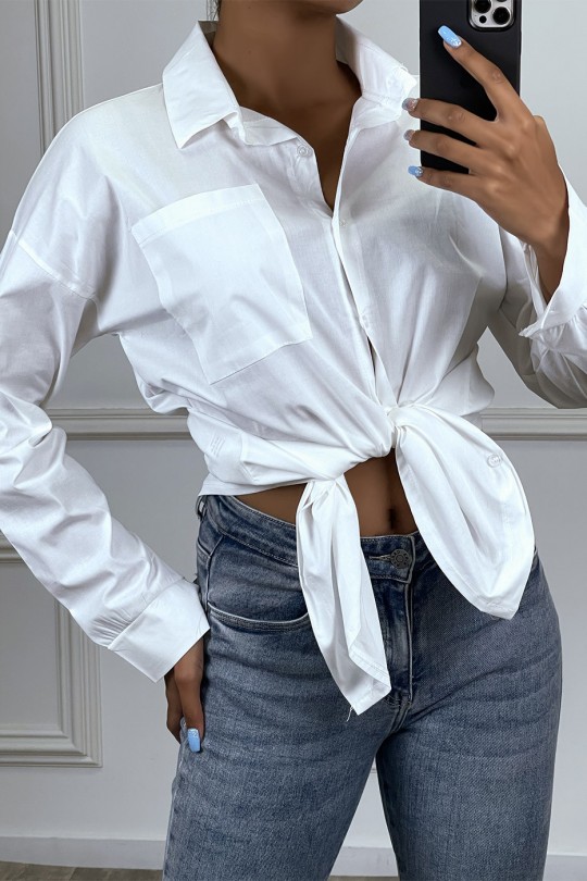 Chemise blanche over size avec poche - 4