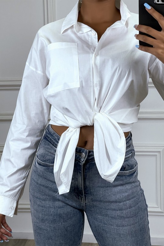 Chemise blanche over size avec poche - 5