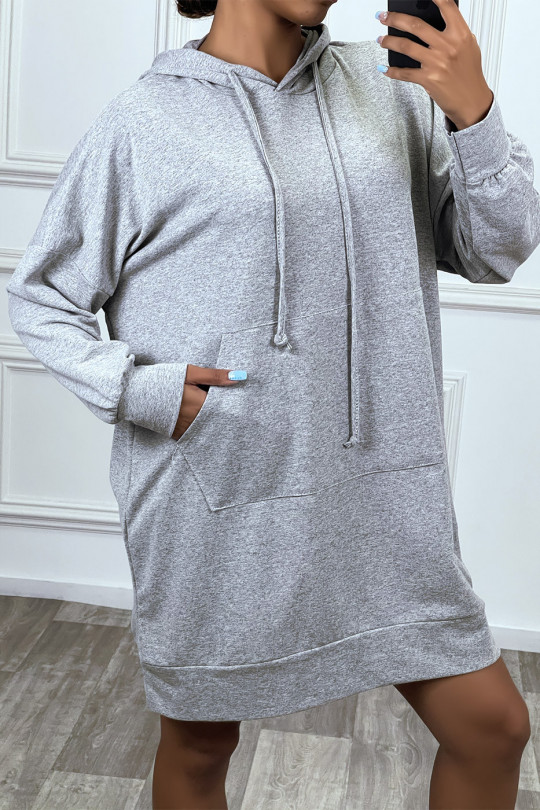 Long gray oversized sweatshirt with pockets and hood - 3