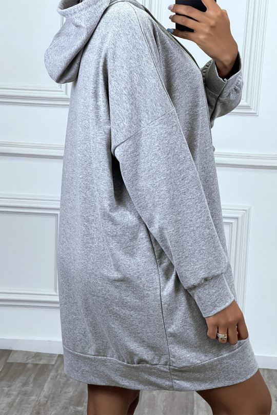 Long gray oversized sweatshirt with pockets and hood - 4