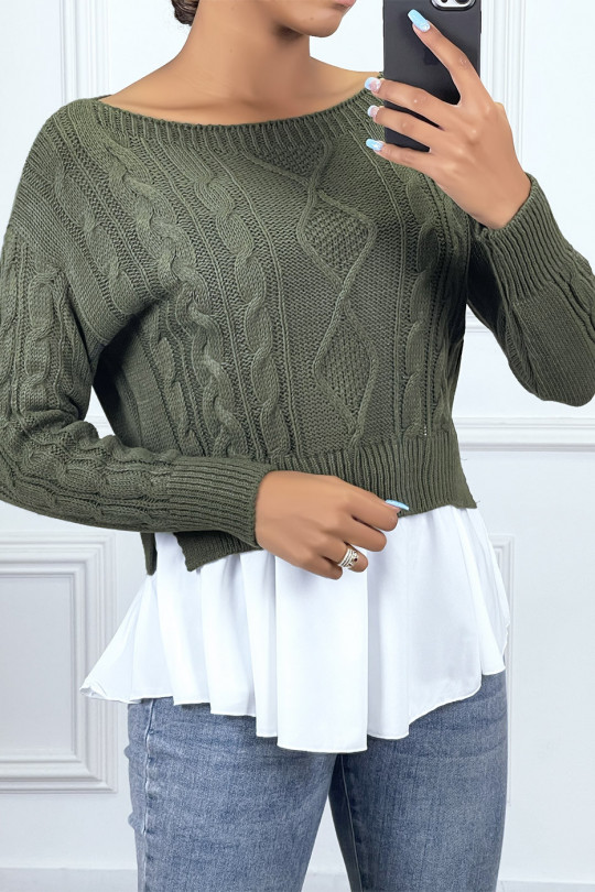 Khaki sweater with ruffle - 1