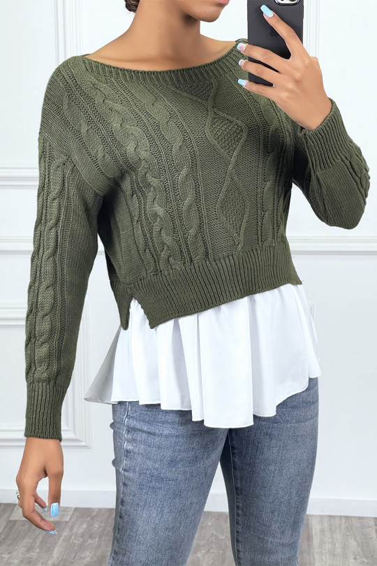 Khaki sweater with ruffle - 2