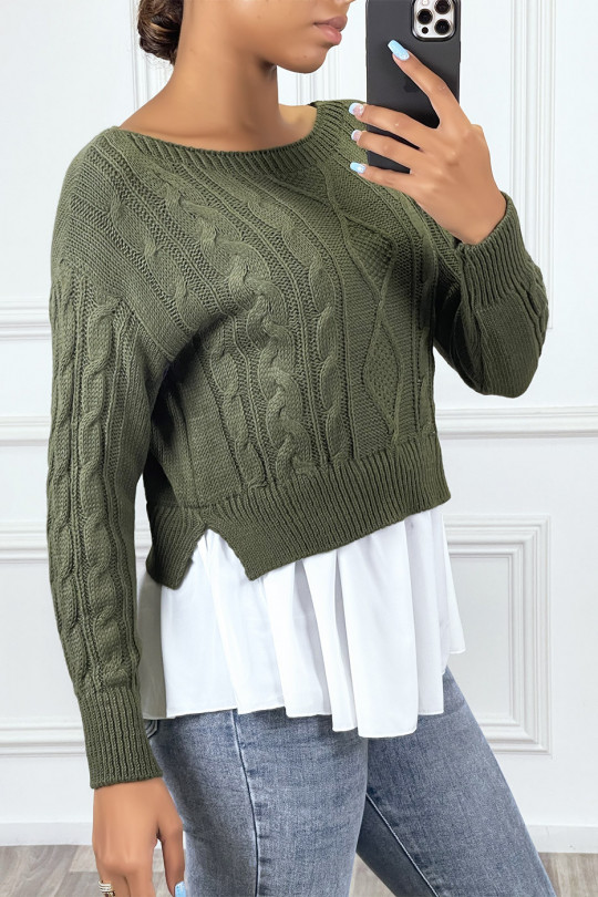Khaki sweater with ruffle - 3