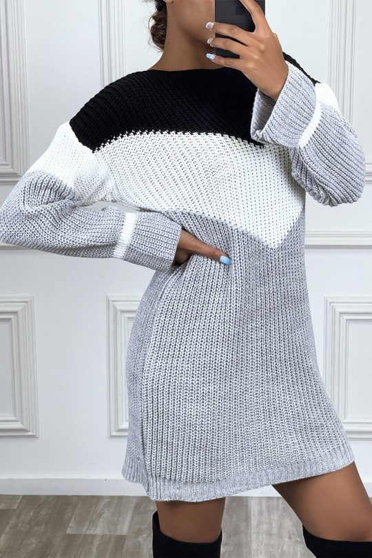 Robe pull épais en acrylique noir blanc et gris - 3
