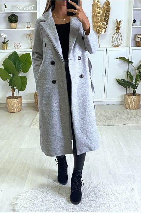 manteau gris clair long femme