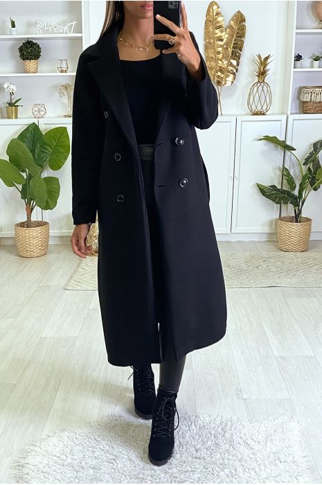 manteau droit long noir femme