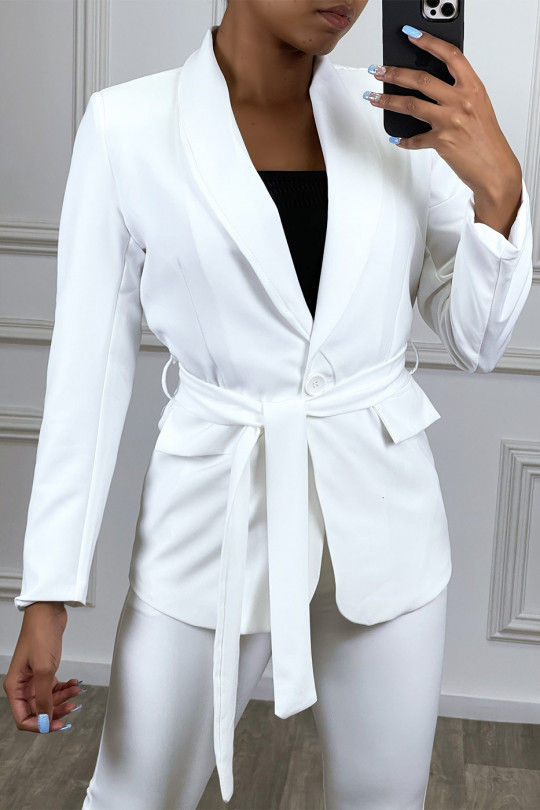 White suit set with slit pants - 3