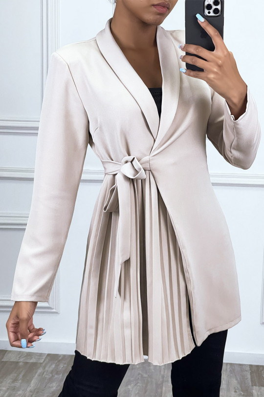 Double-breasted beige blazer jacket with pleats - 1