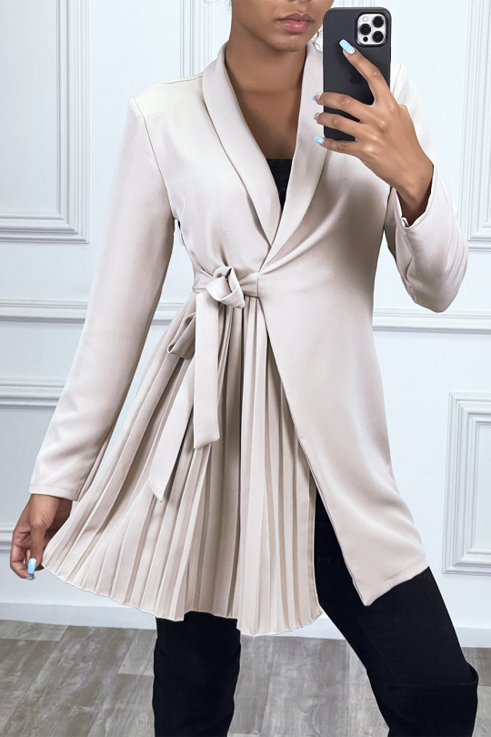 Double-breasted beige blazer jacket with pleats - 2