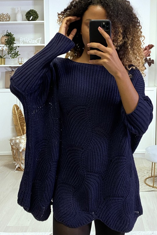 Oversized navy sweater with leaf pattern - 4