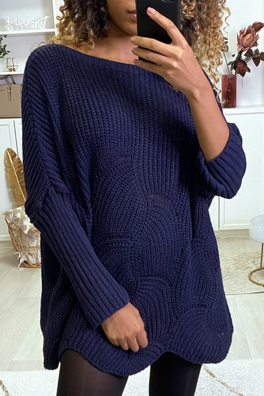 Oversized navy sweater with leaf pattern - 5
