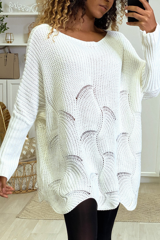 Pull blanc over size motif feuilles - 3