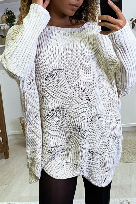 Oversized beige trui met bladpatroon - 1