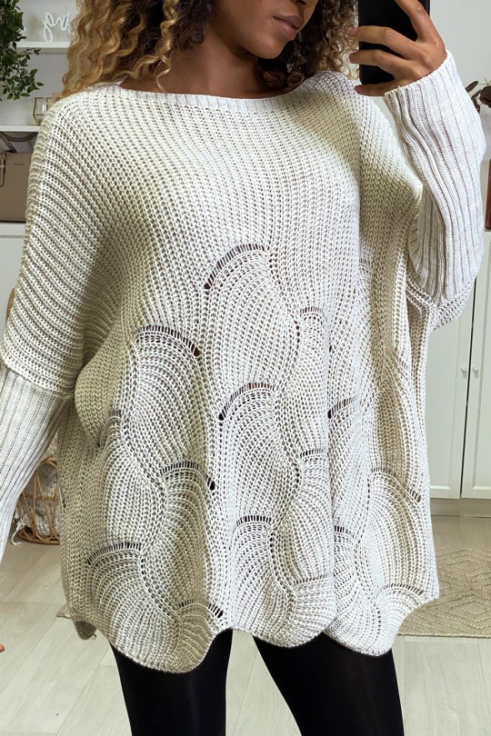 Oversized beige trui met bladpatroon - 3