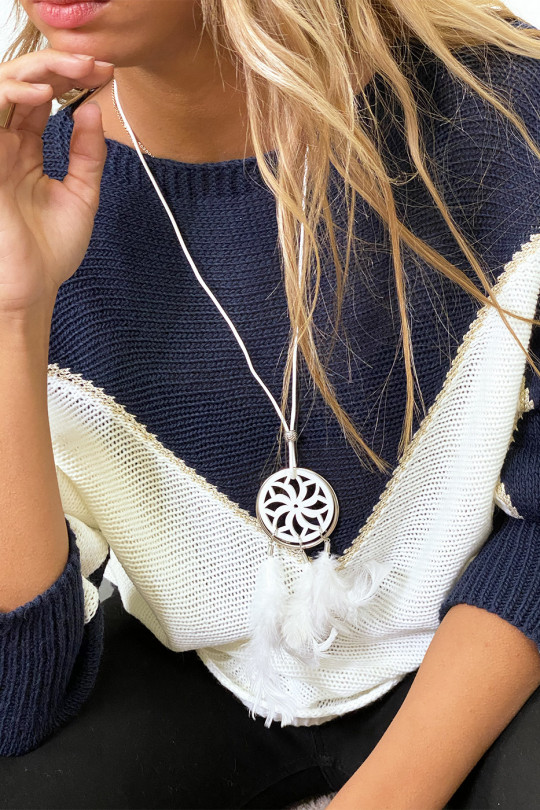 Pull marine blanc et doré coupe chauve souris sans le collier - 10