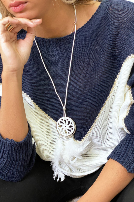 Pull marine blanc et doré coupe chauve souris sans le collier - 11