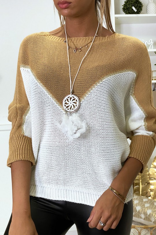 Camel white and gold batwing sweater without the collar - 1