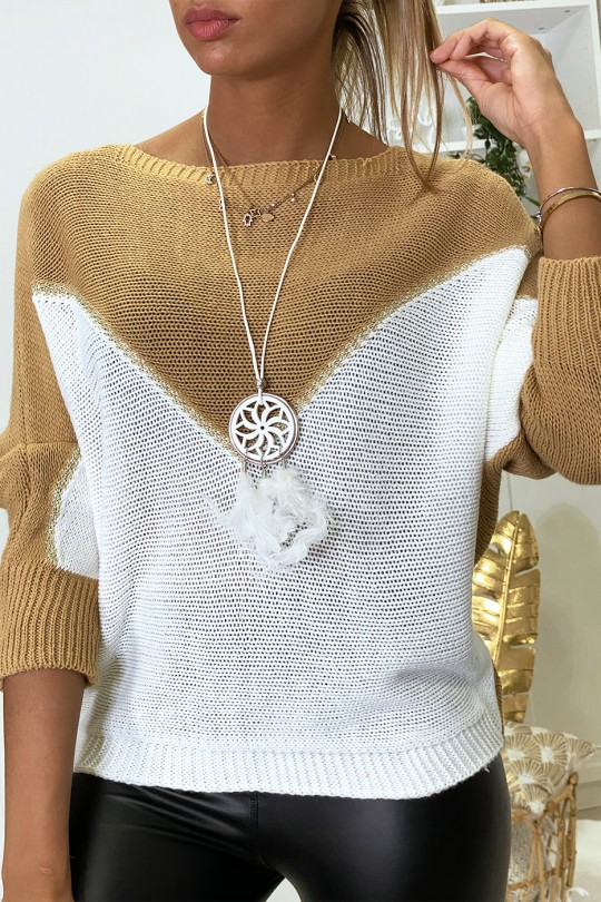 Camel white and gold batwing sweater without the collar - 2