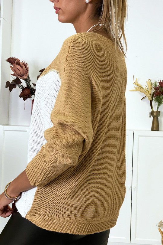 Camel white and gold batwing sweater without the collar - 3